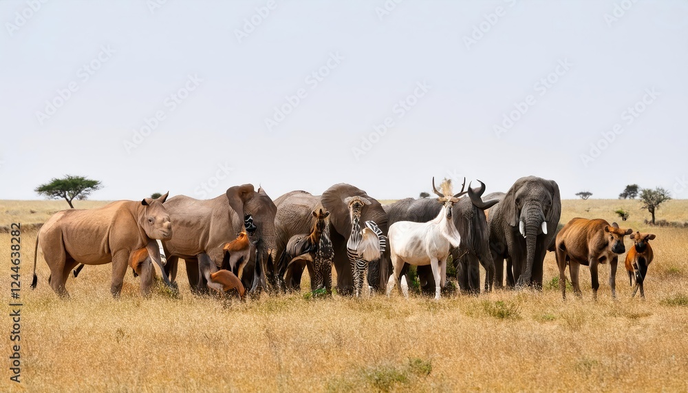 Vibrant Pride African Safari Wildlife in a Stunning Row, Showcasing the Majestic Beauty of Africas Rich Biodiversity Vibrant Pride African Safari Wildlife in a Stunning Row, Showcasing the Majestic Beauty of Africas Rich Biodiversity