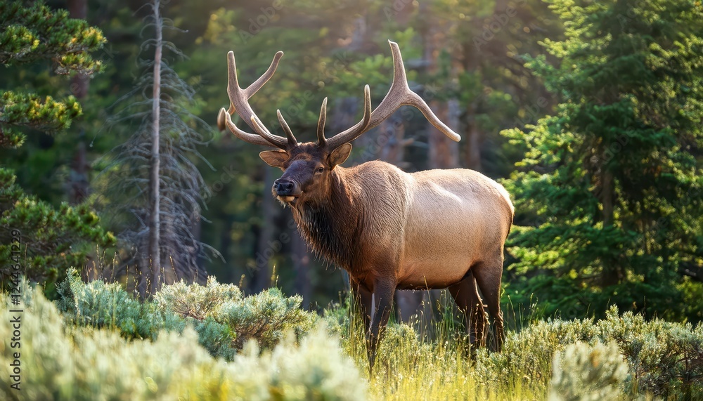 Majestic Brown Elk Standing Tall Against a Backdrop of Dense Forest in a National Park, with Autumn Leaves Crunching Beneath its Feet, Capturing the Wild Beauty and Tranquility of Nature Majestic Brown Elk Standing Tall Against a Backdrop of Dense Forest in a National Park, with Autumn Leaves Crunching Beneath its Feet, Capturing the Wild Beauty and Tranquility of Nature