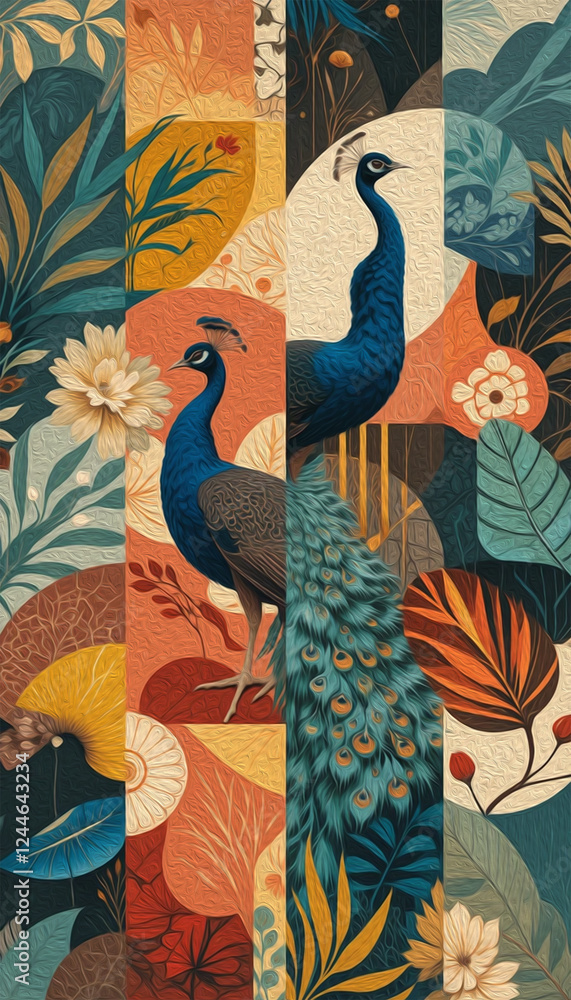 Obraz premium Peacock. Illustration painted with oil paint for printing on wall decorations and covers