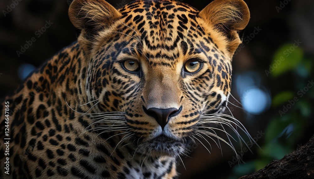 Obraz premium Striking Leopard Portrait Majestic Cat Poised against Rich African Savannah at Dawn, Capturing Grace and Power in the Early Morning Light