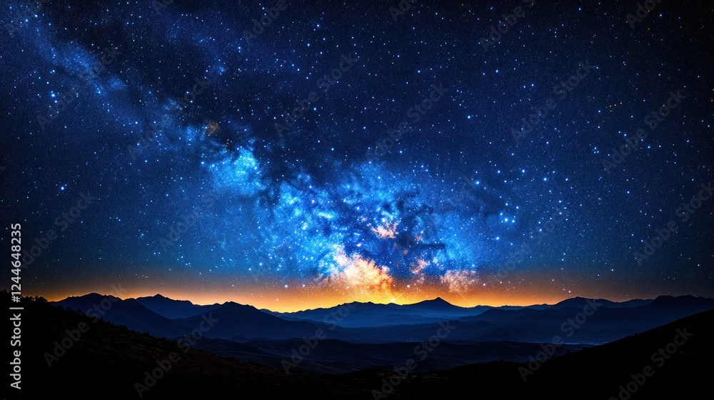 Fototapeta premium Milky Way over mountain range at sunset
