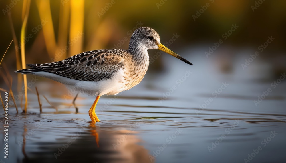 Vibrant Wetland Sunset A Sensitive Lesser Yellowlegs Bird in a Rustic, Muddy Landscape, Capturing the Peaceful and Tranquil Atmosphere of a Marshy Coastal Scene. Vibrant Wetland Sunset A Sensitive Lesser Yellowlegs Bird in a Rustic, Muddy Landscape, Capturing the Peaceful and Tranquil Atmosphere of a Marshy Coastal Scene.