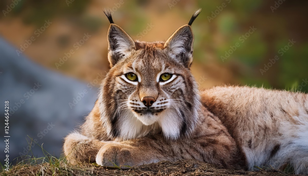 Restful Iberian Lynx Gazes Intently at Camera, Amidst the Stark Beauty of a SnowCovered Landscape, Early Morning Light Catching Its Fur Coat, Captured on January th, . Restful Iberian Lynx Gazes Intently at Camera, Amidst the Stark Beauty of a SnowCovered Landscape, Early Morning Light Catching Its Fur Coat, Captured on January th, .