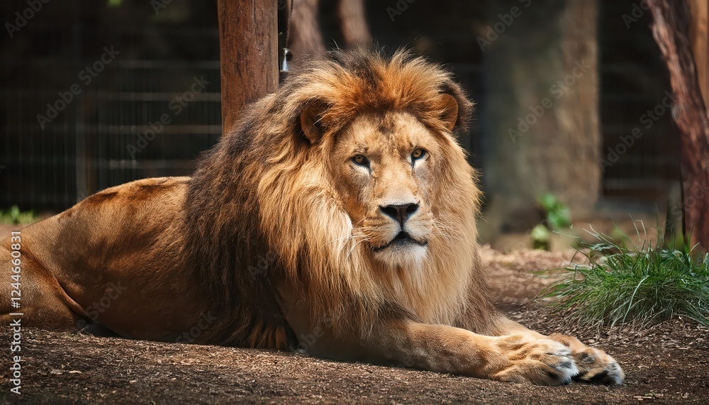 Majestic Lions Powerful Roar Echoes through the Green Zoo Enclosure, Capturing the Energy and Regality of this King of the Jungle under Dusky Skies Majestic Lions Powerful Roar Echoes through the Green Zoo Enclosure, Capturing the Energy and Regality of this King of the Jungle under Dusky Skies