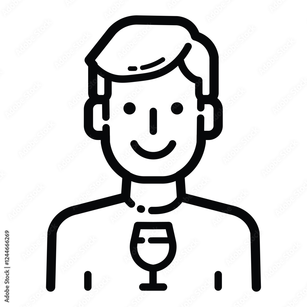 Wine Sommelier Person Outline Icon Isolated On White Background Wine Sommelier Person Outline Icon Isolated On White Background