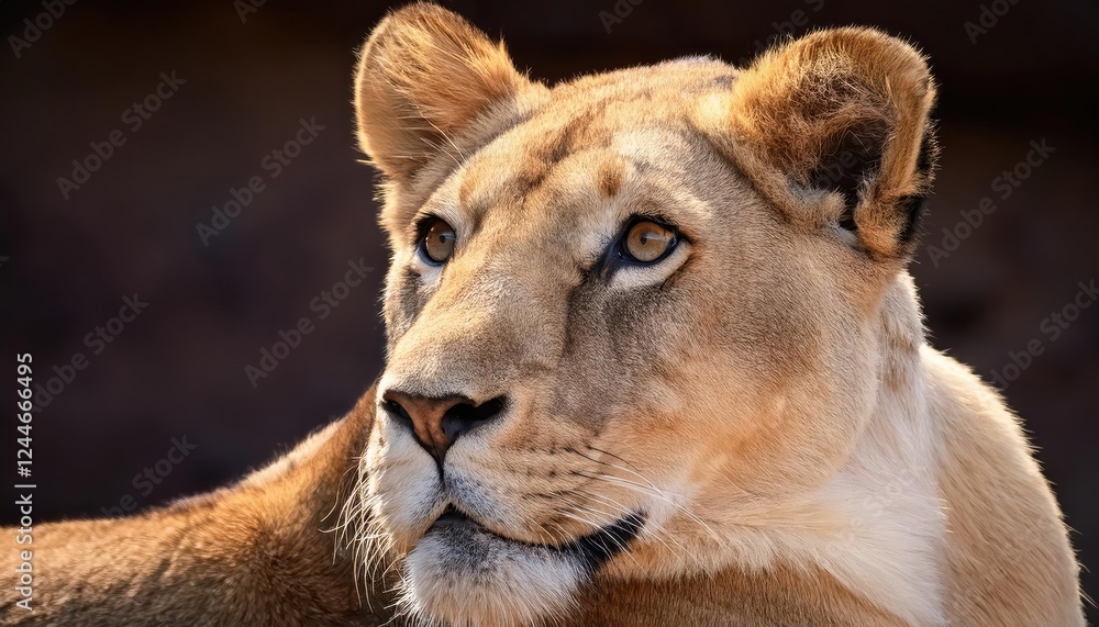 Striking Portrait of a Lioness, Displaying Her Majestic Soft Cream Fur and Inquisitive Nature, Captured in the Serengeti Savannah under the African Sun Striking Portrait of a Lioness, Displaying Her Majestic Soft Cream Fur and Inquisitive Nature, Captured in the Serengeti Savannah under the African Sun