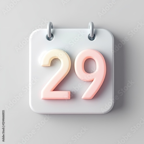 Pastel Pink Calendar Date 29 Minimalist 3d Render