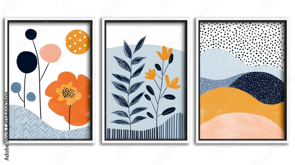 Abstract Floral Triptych Wall Art Prints: Modern Minimalist Botanical Home Decor Canvas Paintings Abstract Floral Triptych Wall Art Prints: Modern Minimalist Botanical Home Decor Canvas Paintings