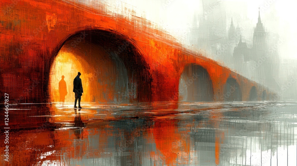 Solitary Figure Underneath Orange Bridge Solitary Figure Underneath Orange Bridge