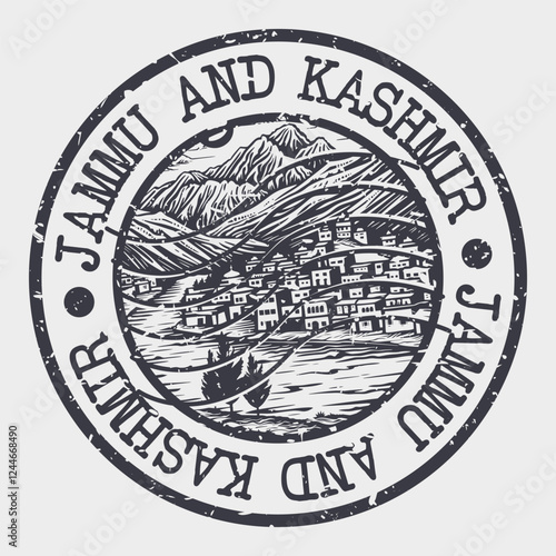 Jammu and Kashmir, India Stamp Postal. Silhouette Seal. Passport Round Design. Vector Icon. Design Retro Travel. National Symbol.	
