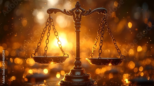 Justice scales sunset bokeh background legal concept photo