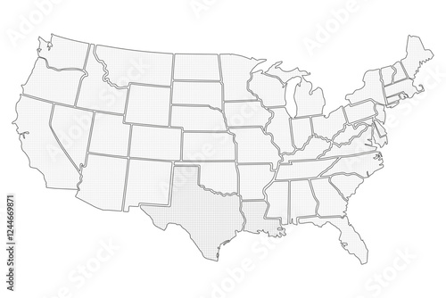 USA grid outline map isolated on a transparent or white background. Detailed map of the United States with outlined administrative divisions in a grid style, vector illustration.