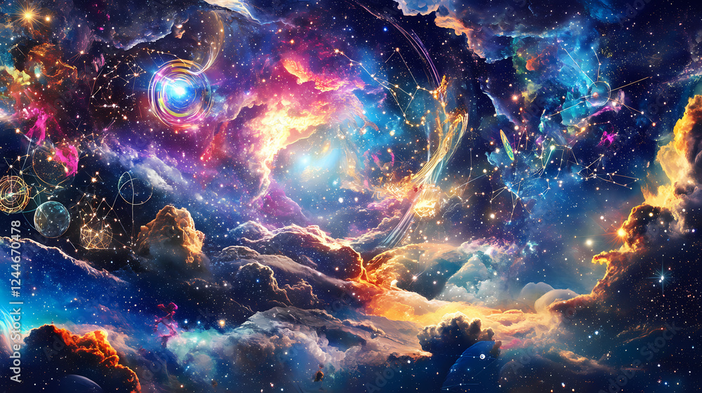 Celestial harmony. space themed backdrop with mapped zodiac constellations. Astral Projection Themes. Illustration Celestial harmony. space themed backdrop with mapped zodiac constellations. Astral Projection Themes. Illustration