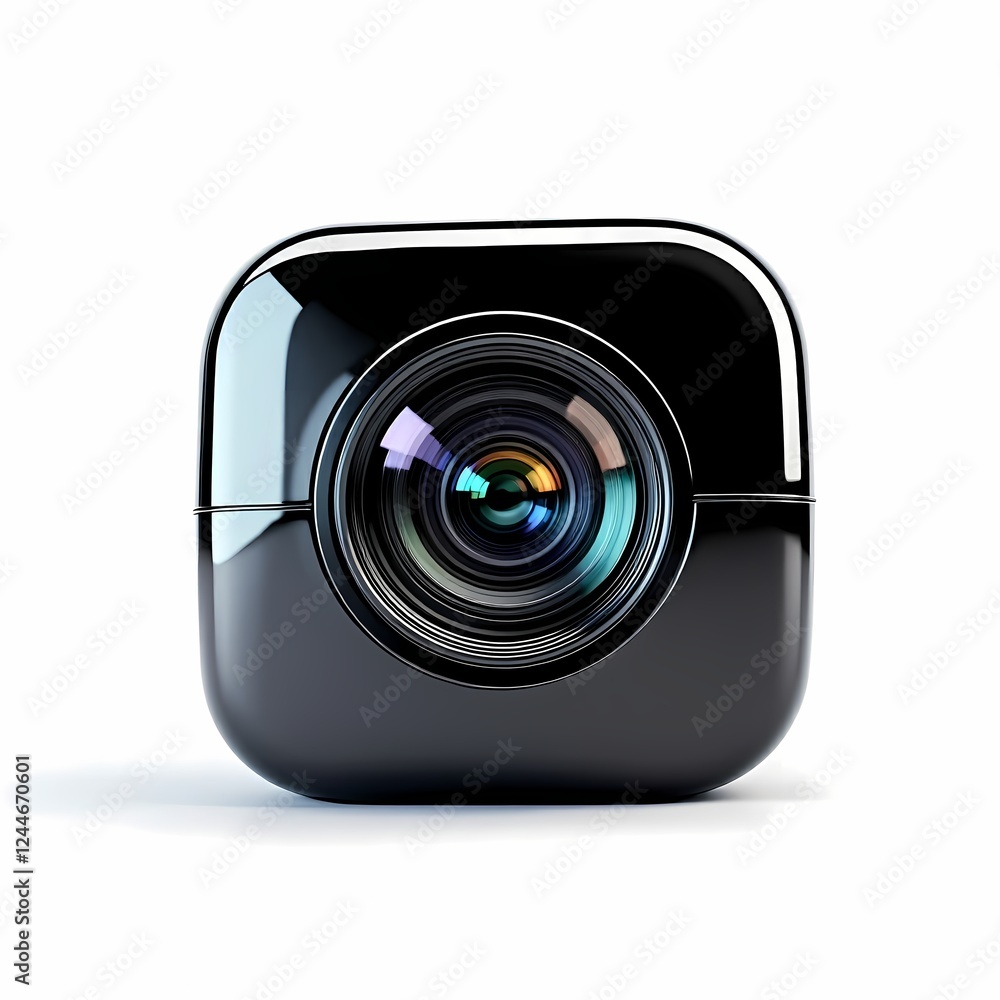 Black Square Camera Lens Icon 3d Render Black Square Camera Lens Icon 3d Render