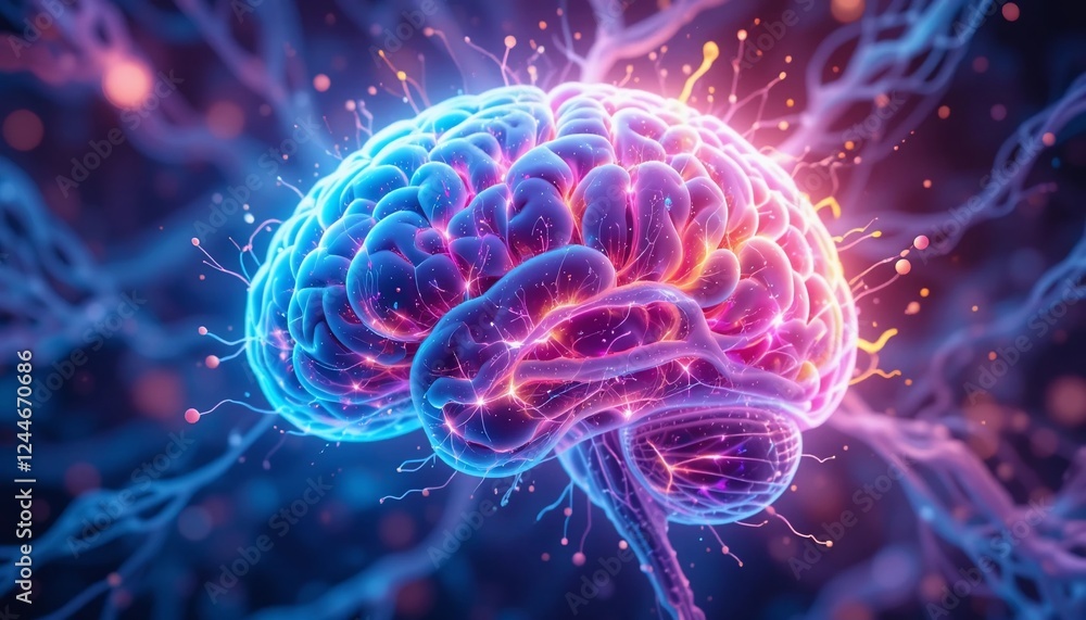 Human Brain Anatomy Neural Network Illuminated Neurons 3D Medical Illustration Glowing Synapses Human Brain Anatomy Neural Network Illuminated Neurons 3D Medical Illustration Glowing Synapses