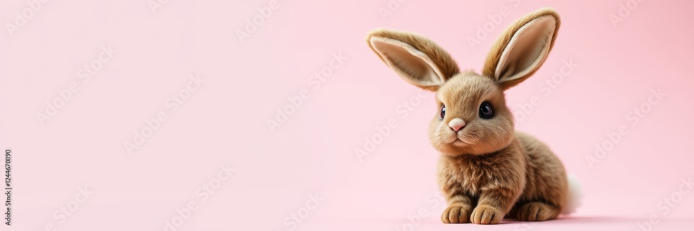 Fototapeta premium Soft bunny with a playful mood sitting against a pink background