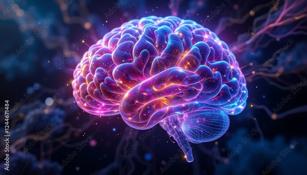 Luminous Human Brain Neural Network Glowing Synapses 3D Medical Illustration Luminous Human Brain Neural Network Glowing Synapses 3D Medical Illustration