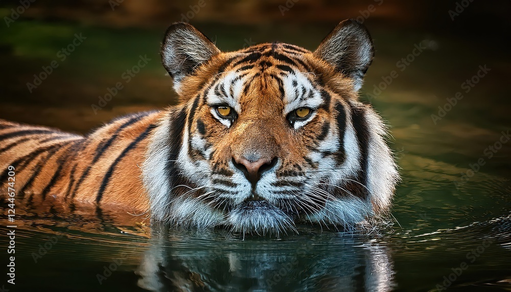 Naklejka premium Serene Snow Leopard Lounging in the Crystal Clear Waters, Showcasing Grace and Majesty amidst a Wintry Landscape, Capturing the Beauty of the Himalayan Wilderness.