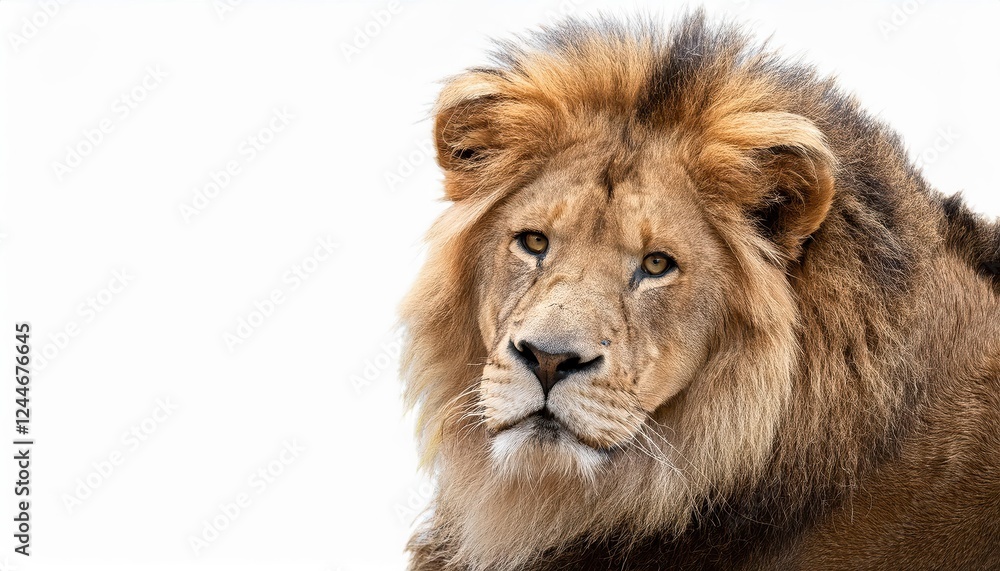Imposing Lion with Intense Gaze, Captured in Transparent Background, Showcasing Majesty and Regality with a Sense of Mystique and Power.