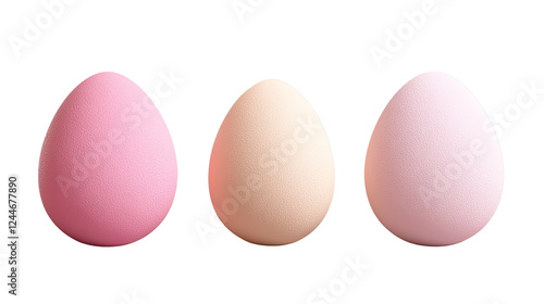 Pastel Easter Eggs Trio: Three pastel-colored eggs in shades of pink and beige, arranged in a row against a clean background, symbolizing spring, Easter, or new beginnings.  photo