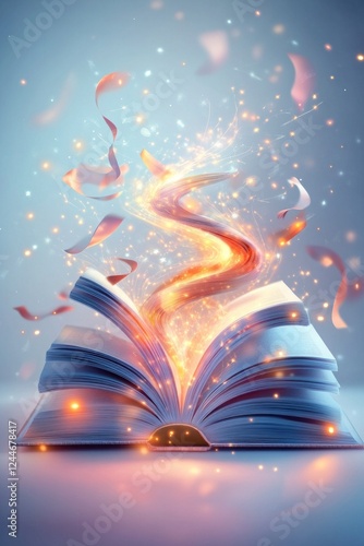 Magical open book with glowing, swirling energy emanating from its pages.  Fantasy and wonder.