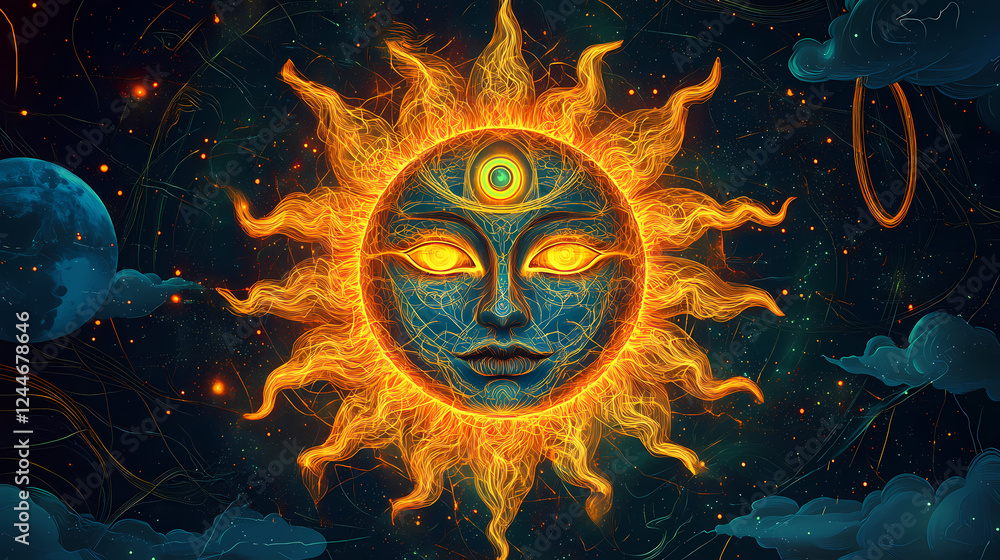 Fototapeta premium mystical sun third eye