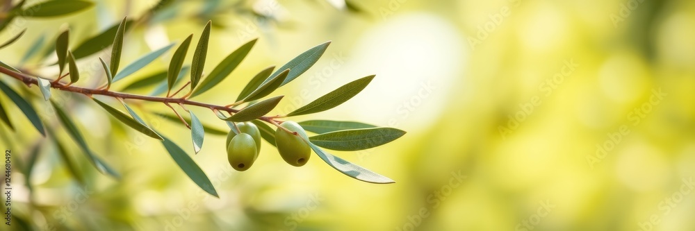 Olive branch with a tranquil mood displaying fresh olives against a soft blurred background Olive branch with a tranquil mood displaying fresh olives against a soft blurred background
