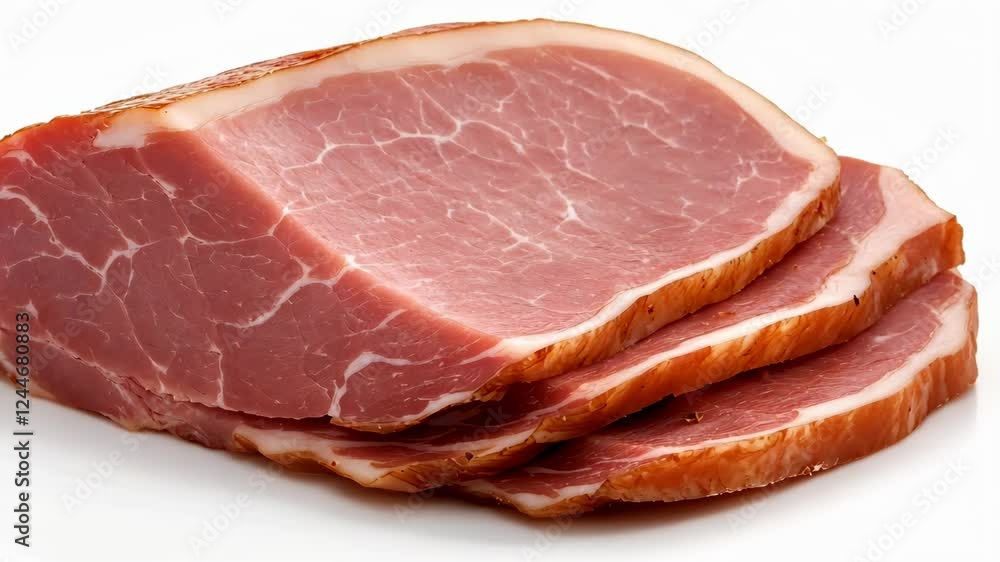Slices of cured meat laid out on a light background showcasing texture and color variety in culinary preparation Slices of cured meat laid out on a light background showcasing texture and color variety in culinary preparation