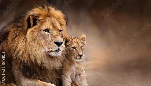 Majestic Portrait of a Lion Cub with Vibrant Bouquet  Against the Backdrop of an African Savannah  Showcasing the Playful Bond Between Predator and Nature.
