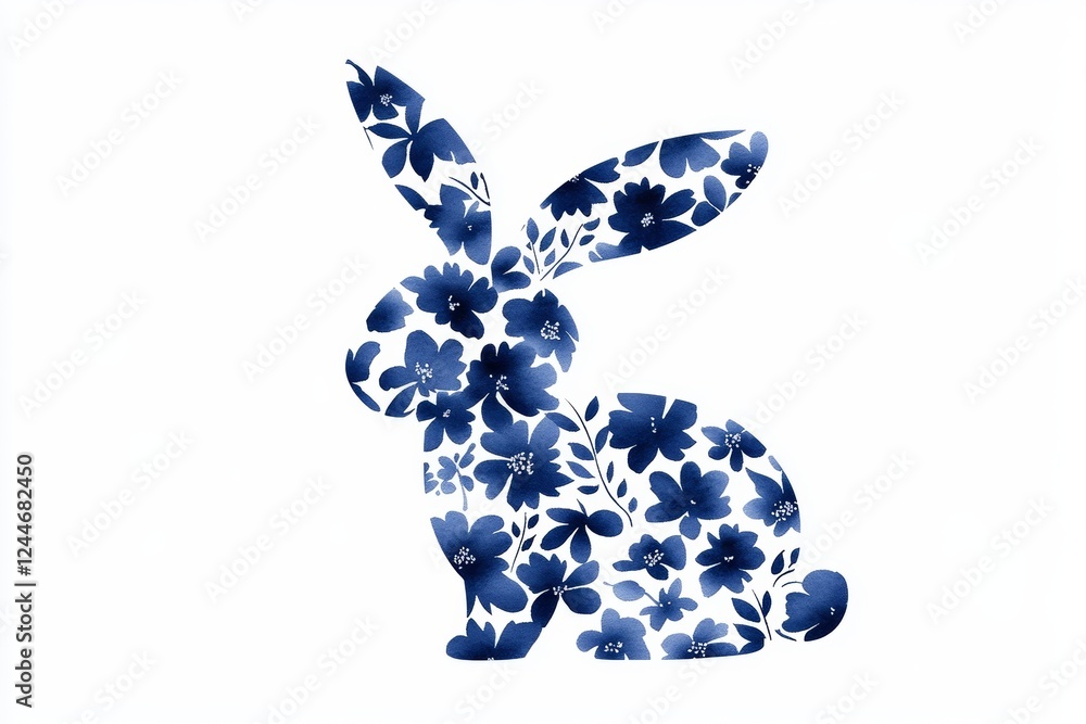 Blue and white rabbit with flowers on its ears Blue and white rabbit with flowers on its ears