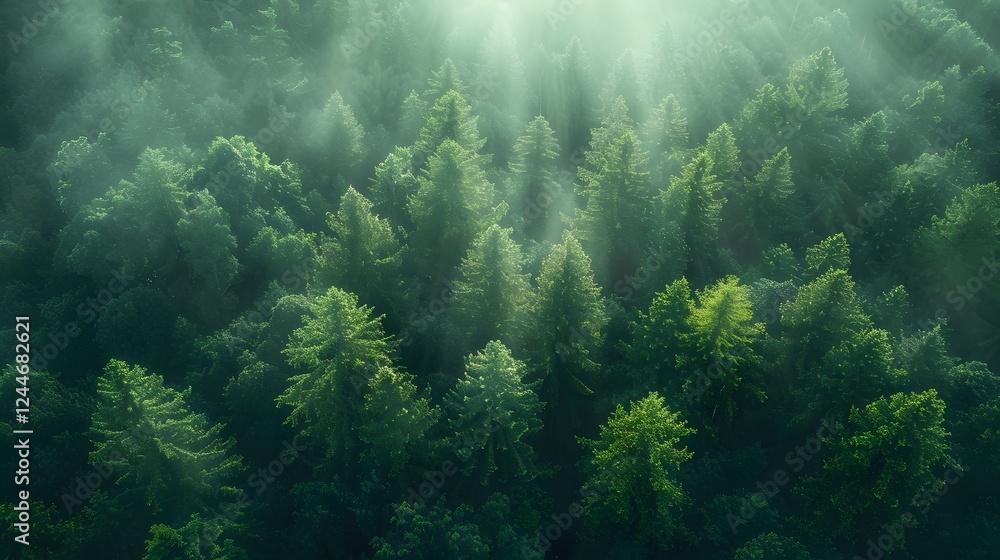 Obraz premium Aerial top view of summer green trees in forest.