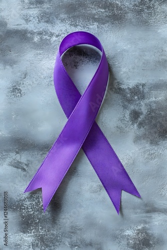 Purple ribbon on a gray background.symbol for Alzheimer photo