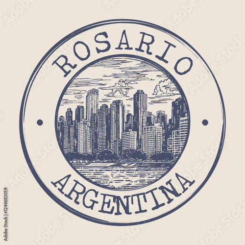 Rosario, Argentina Stamp City Postmark. Silhouette Postal Passport. Round Vector Icon. Vintage Postage Design.