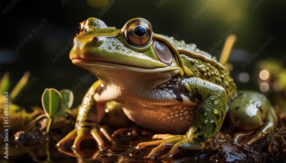 Vividly Colored Marsh Frog Amidst the Serene Wetland Grasses, Captured in a Moment of Perfection Vividly Colored Marsh Frog Amidst the Serene Wetland Grasses, Captured in a Moment of Perfection