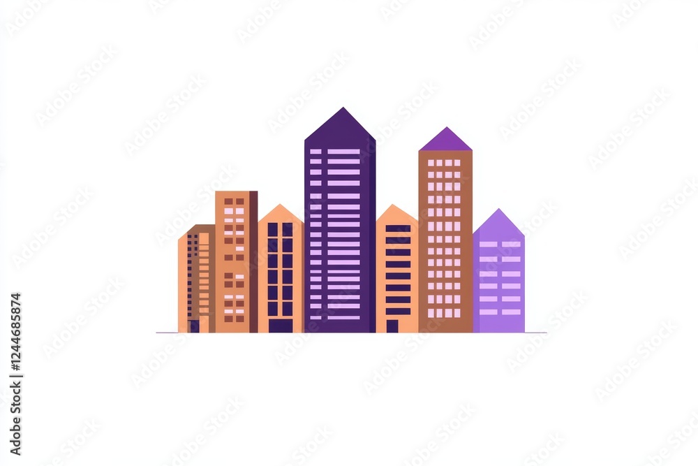City skyline with tall buildings and a purple and orange color scheme City skyline with tall buildings and a purple and orange color scheme