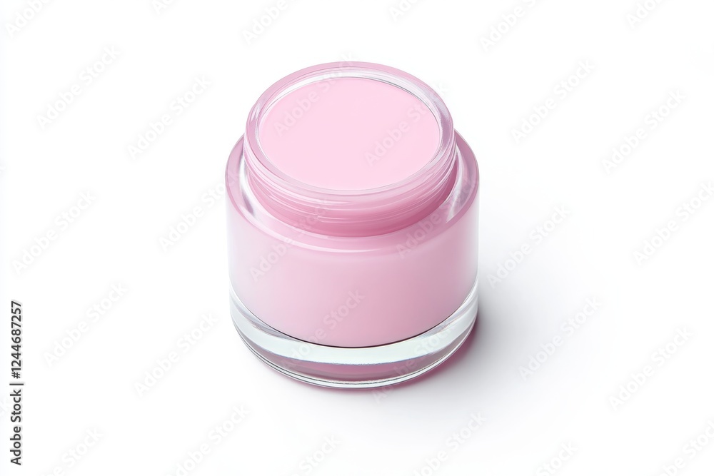 Small jar of pink cream sits on a white background Small jar of pink cream sits on a white background