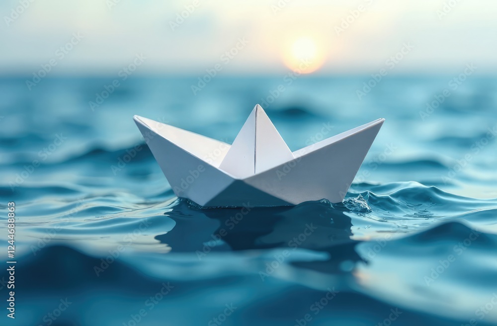 paper boat floating among the waves in the ocean. origami boat floating in the water paper boat floating among the waves in the ocean. origami boat floating in the water