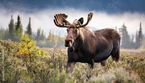 Majestic Moose in the Frosty Wilderness A Masterpiece of Wildlife Photography Taken in the Breathtaking Scenes of Canadas Winter Wonderland, Featuring a Striking Giant Brown Moose photo