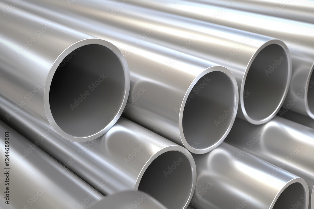Stack of silver pipes with a metallic sheen Stack of silver pipes with a metallic sheen