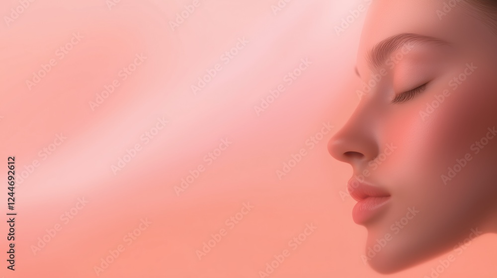 A Moment of Serenity: A close-up portrait of a young woman's face, captured in profile against a soft peach background. Her eyes are closed, suggesting a state of peace and tranquility. A Moment of Serenity: A close-up portrait of a young woman's face, captured in profile against a soft peach background. Her eyes are closed, suggesting a state of peace and tranquility.