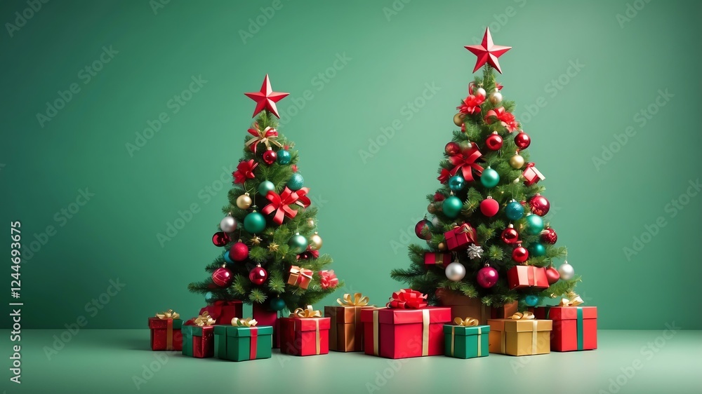 christmas tree made of gifts on soft green background christmas tree made of gifts on soft green background
