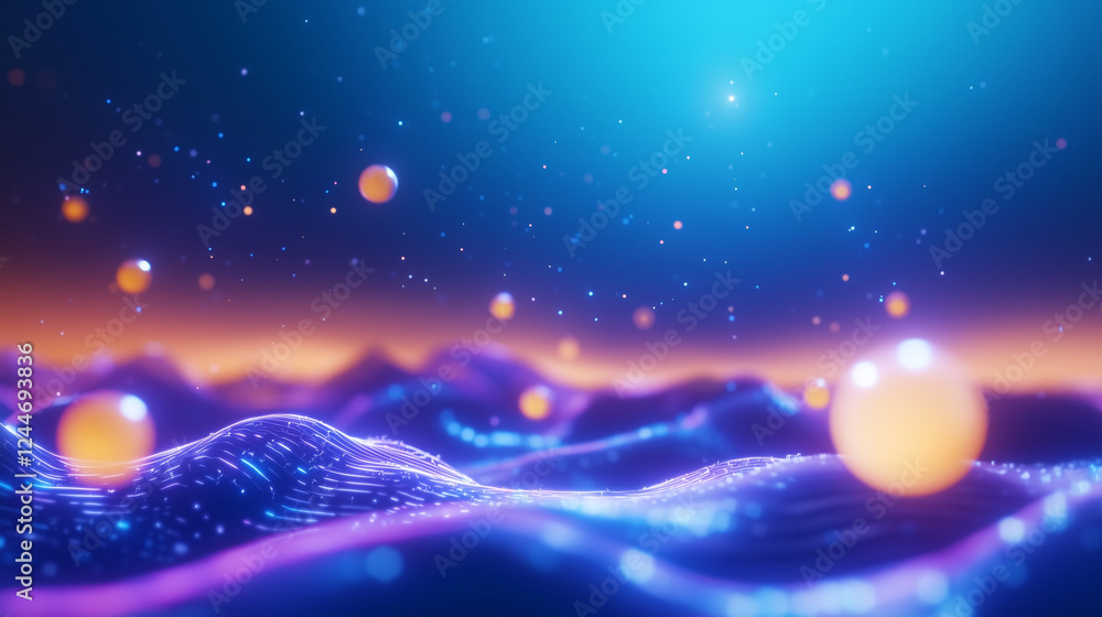 Futuristic Crystalline Landscape with Glowing Structures and Orbs Futuristic Crystalline Landscape with Glowing Structures and Orbs
