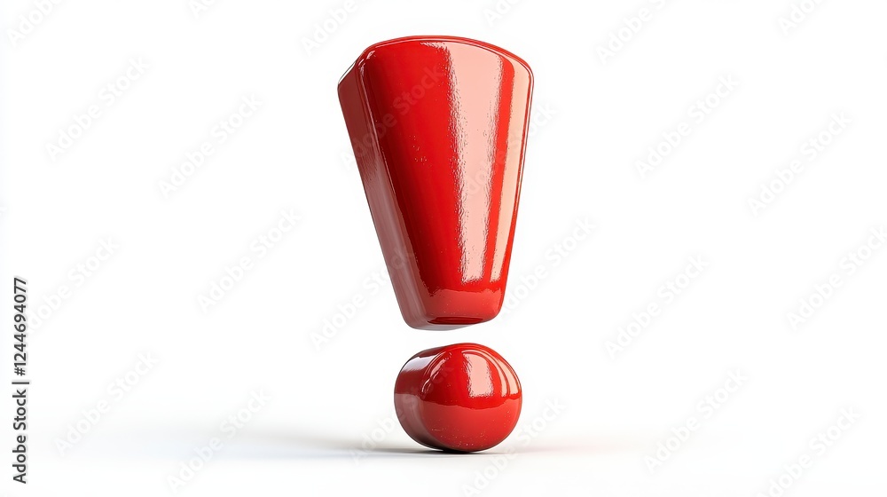 Glossy Red Exclamation Mark 3D Render On White Glossy Red Exclamation Mark 3D Render On White
