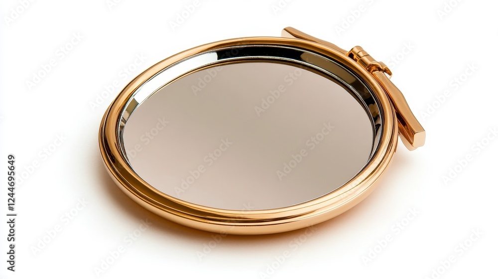 Gold Round Compact Mirror on White Background Gold Round Compact Mirror on White Background