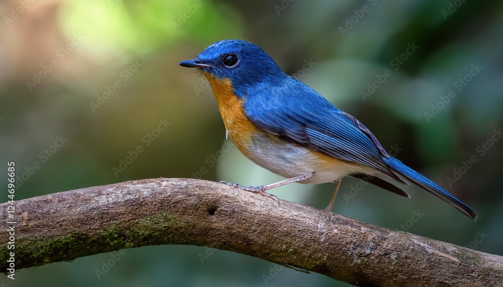 Vivid Sunset Illuminates the Tropical Habitat of the Chinese Blue Flycatcher, Showcasing Stunning Colors and Textures in a Southeast Asian Rainforest. Vivid Sunset Illuminates the Tropical Habitat of the Chinese Blue Flycatcher, Showcasing Stunning Colors and Textures in a Southeast Asian Rainforest.