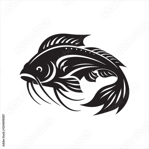 Black Color Catfish silhouette design Vector Illustration, Solid White Background (5).eps