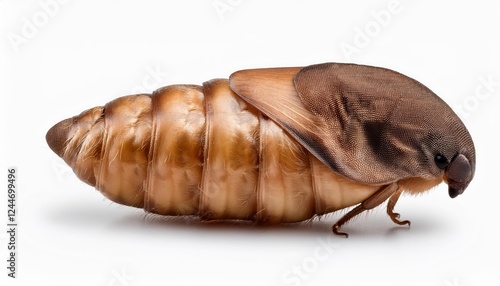 Striking Closeup of a Noctuidae Moth Pupa, Displaying Intricate Patterns and Shimmering Hues against a Crisp White Background, Captivating Audiences with the Fascinating Metamorphosis of Natures photo