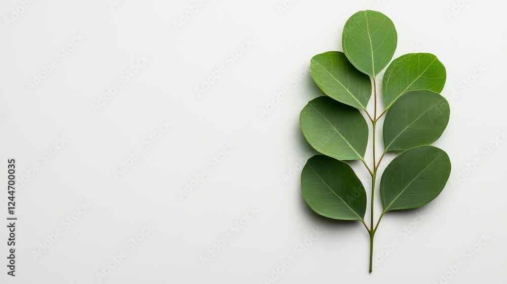 Fototapeta premium Green Eucalyptus Sprig on Light Gray Background