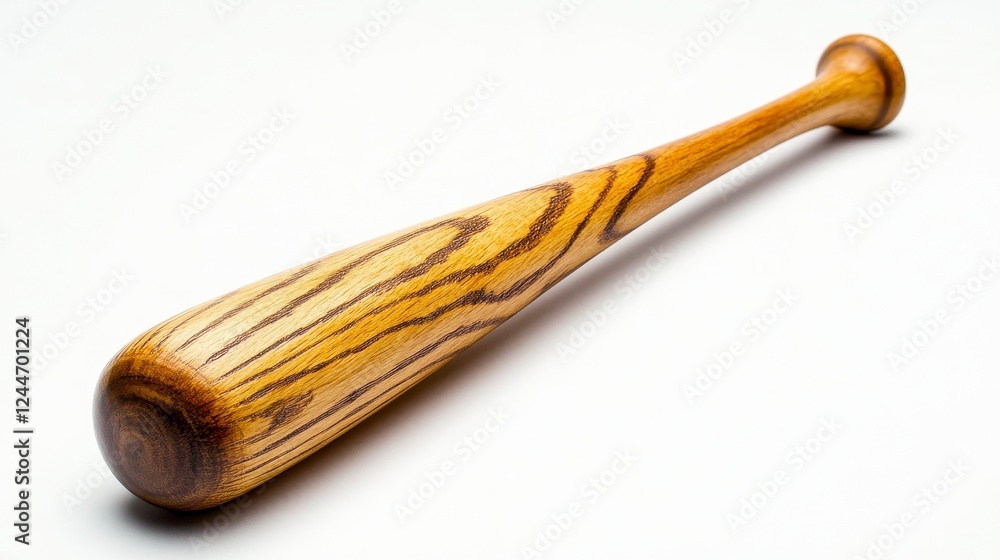 Handcrafted Wooden Baseball Bat With Dark Brown Stripes On White Background Handcrafted Wooden Baseball Bat With Dark Brown Stripes On White Background