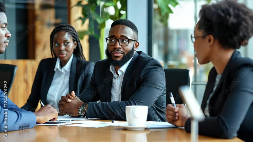 Business team engaged in collaborative meeting in modern office setting Business team engaged in collaborative meeting in modern office setting